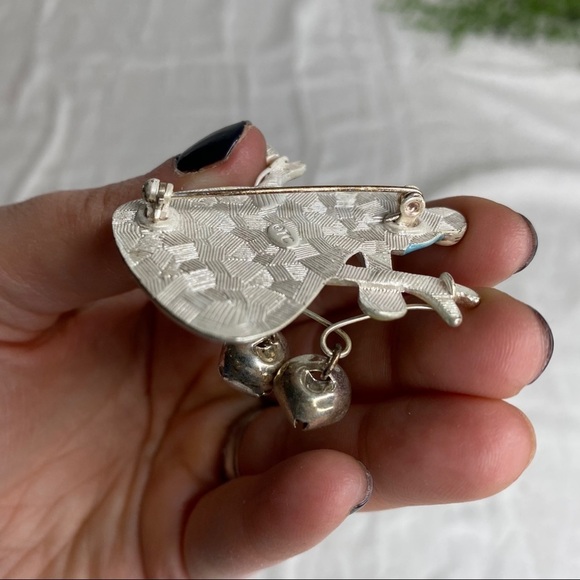 Jingle All The Way Enamel and Silver Metal Snowman Brooch With Bells Marked TC - Picture 8 of 9